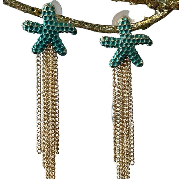 🎁 Hand Painted Textured Starfish Fringe Earrings - Picture 3 of 11